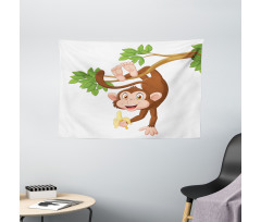Monkey with Banana Tree Wide Tapestry