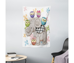 Elephant and Owls Love Tapestry