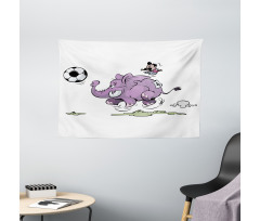 Elephant Playing Soccer Wide Tapestry