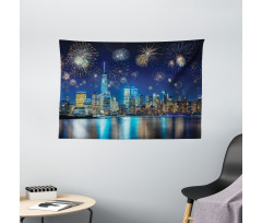 New Year Night Fireworks Wide Tapestry