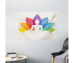 Colorful Lotus Flower Wide Tapestry