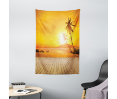 Wooden Deck Sunset Tapestry