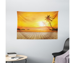 Wooden Deck Sunset Wide Tapestry