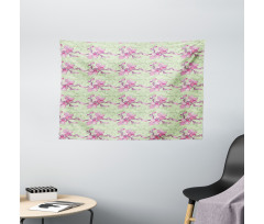 Pinkish Flower Silhouettes Wide Tapestry