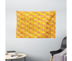 Retro Style Flowers Top View Wide Tapestry