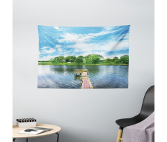 Wooden Dock over Lake Wide Tapestry