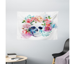 Floral Colorful Skeleton Wide Tapestry