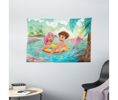 Cartoon Tropical Love Wide Tapestry