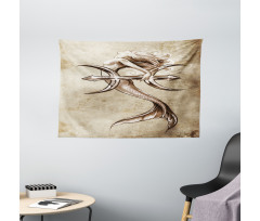 Vintage Mythical Art Wide Tapestry