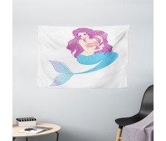 Mermaid with Pink Hair Wide Tapestry