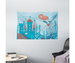 Cartoon Castle Corals Wide Tapestry