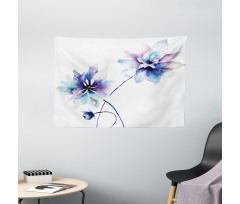 Retro Flowers Wide Tapestry