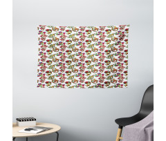 Flowers and Snakes Ornaments Wide Tapestry