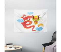 Swirling Clouds Angry Dragon Wide Tapestry