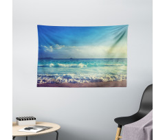 Beach Sunset Waves Wide Tapestry