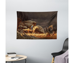 Cowboy Riding Horse Wide Tapestry