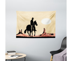Cowboy Horse Sunset Wide Tapestry