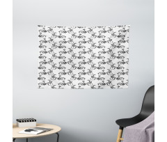 Monochrome Bicycles Pattern Wide Tapestry