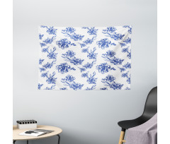 Blue Peonies Blossom Art Wide Tapestry