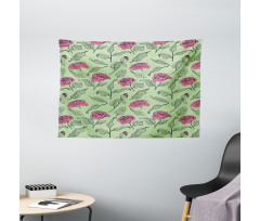 Romantic Peony Dotted Leaves Wide Tapestry