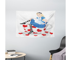 Alice with Cup Wide Tapestry