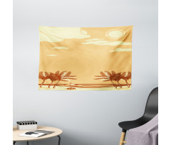 Retro Seaside Palm Trees Wide Tapestry