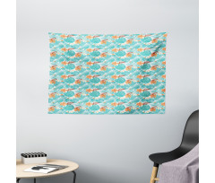 Summer Scene Palms Hibiscus Wide Tapestry