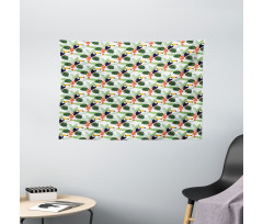 Flowers and Toucan Birds Wide Tapestry