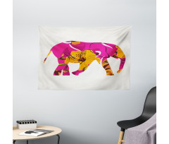 Elephant in Tropic Flowers Wide Tapestry