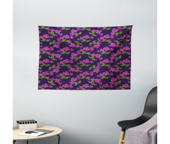 Retro Style Violet Flora Wide Tapestry