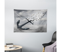 Flying Seagulls Grey Wide Tapestry
