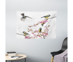 Flowers Hummingbirds Wide Tapestry