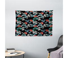 Peony Daisy and Leaves Art Wide Tapestry