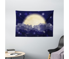 Cloudy Sky View at Night Wide Tapestry