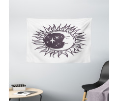 Cartoon Crescent in Sun Wide Tapestry