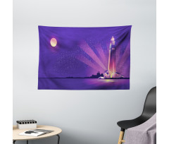 Lighthouse Under Night Wide Tapestry