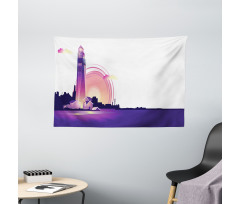 Lighthouse at Sunset Art Wide Tapestry