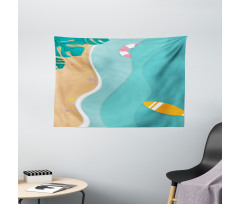 Aerial Cartoon Sea and Beach Wide Tapestry