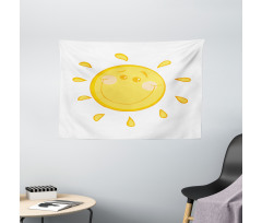 Simple Happy Sun Character Wide Tapestry