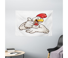 Joyous Cartoon Style Chicken Wide Tapestry