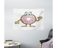 Waving Donut with Sprinkles Wide Tapestry