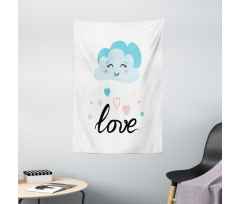 Love Cursive Text and Clouds Tapestry