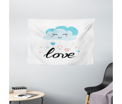 Love Cursive Text and Clouds Wide Tapestry