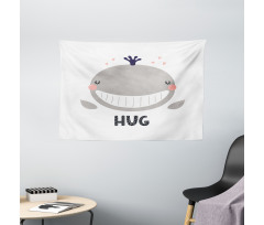 Cheerful Whale Hug Lettering Wide Tapestry