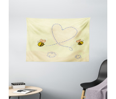 Buzzing Flies Heart Shape Wide Tapestry