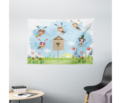 Cheerful Meadow Landscape Wide Tapestry