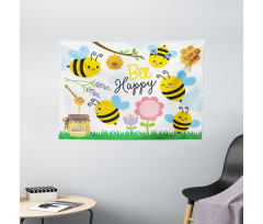 Bee Happy Spring Garden Wide Tapestry