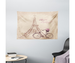 French Eiffel Tower Wide Tapestry