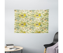 Watercolor  Leaves Blossom Wide Tapestry
