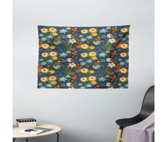 Vintage Birds Blossoms Art Wide Tapestry